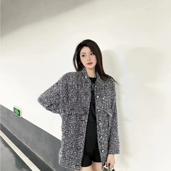 The Kooples Jackets & Blazers - Stunning Women's Tweed Button-Up Jacket - Silver Sequins